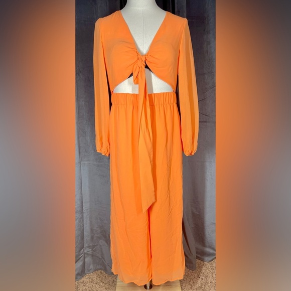 Bebe | Tie Front Elastic Waist Jumpsuit | Coverup | Cropped | Coral | Women’s L - Picture 3 of 6